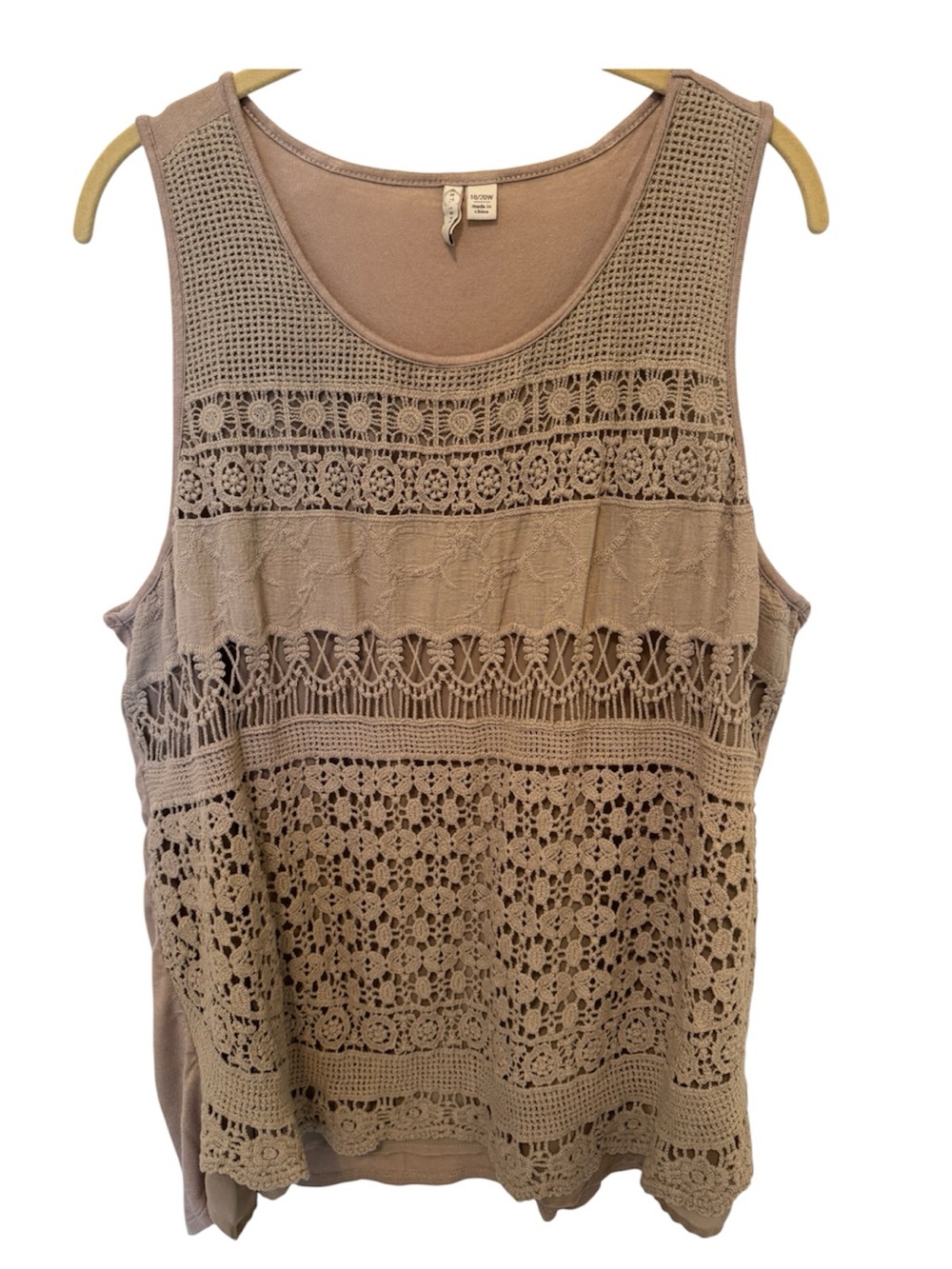Crochet Panel Tank Top Taupe size 18W